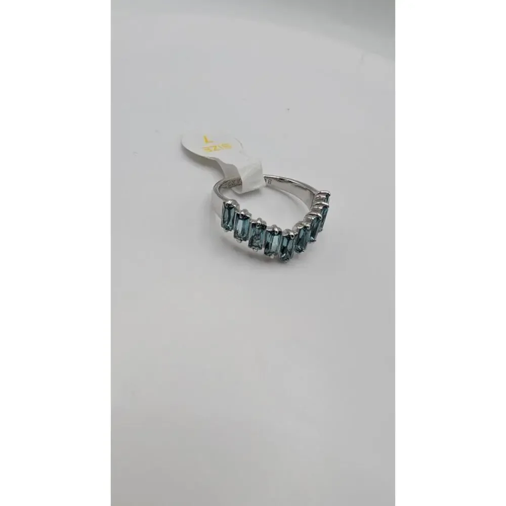 Silver Tone Ring with Blue Rectangular Stones Size 7 - Picture 9 of 9